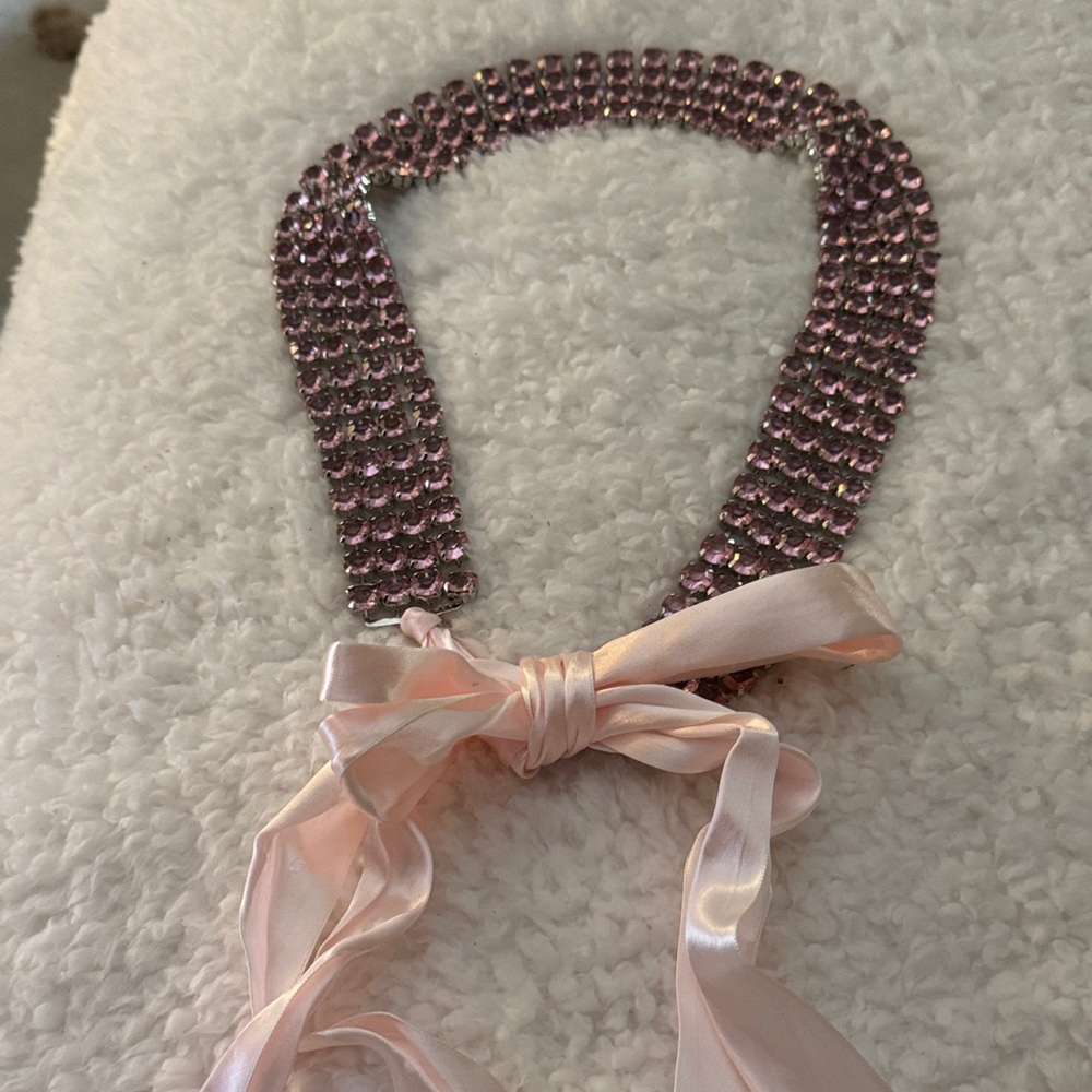 Elegant Pink Crystal Necklace with Satin Ribbon